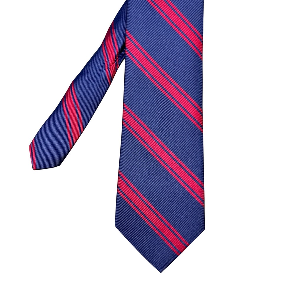 Merona Navy Red Striped Tie Mens One Size 100% Silk Diagonal Rep Stripe 0973
